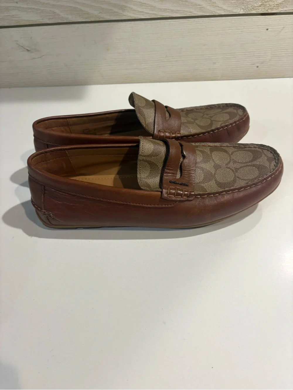 Coach Men's Tan/Brown Signature Canvas & Leather Penny Loafers